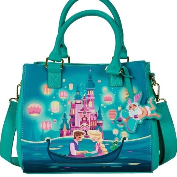 Loungefly Handbags - Loungefly Tangled Rapunzel Castle Glow In The Dark Satchel Crossbody Handbag NEW